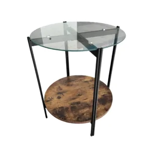 Mesas Redonda Auxiliar Alta De Vidrio y Madera Con Patas De Tubo